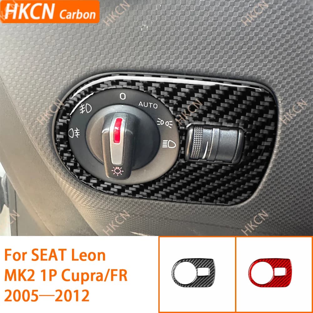 Adesivo in fibra di carbonio 3K per SEAT Leon Mk2 1P 2005—2012 Pannello interruttori di controllo fari Adesivo antigraffio (facile installazione)