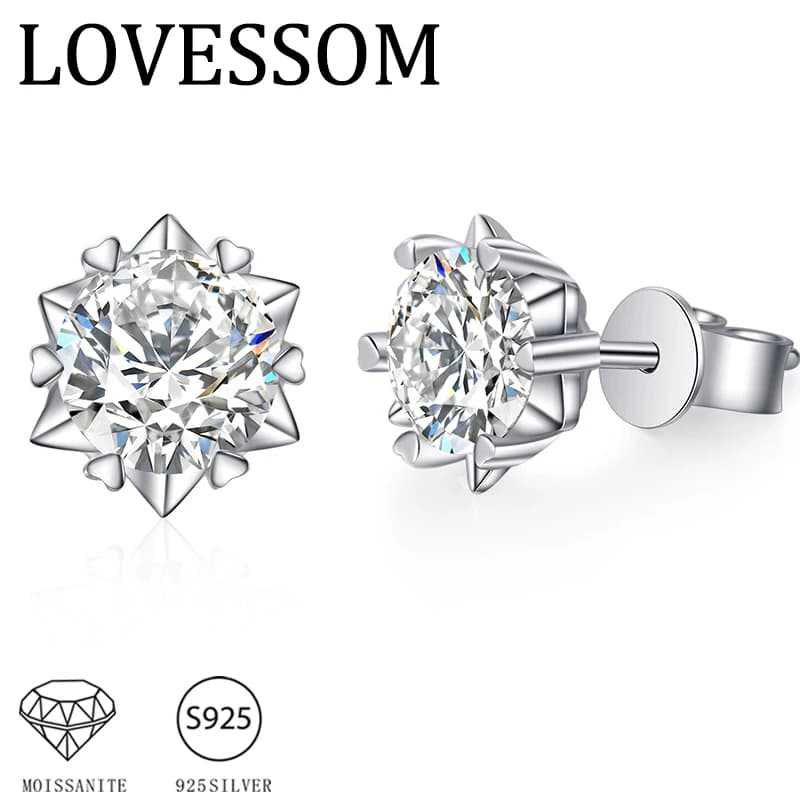 Orecchini a Fiocco di Neve in Argento Sterling 925 con Moissanite - Design Trendy, Classico, Semplice, Casual, Elegante, Orecchini di Lusso di Alta Qualità