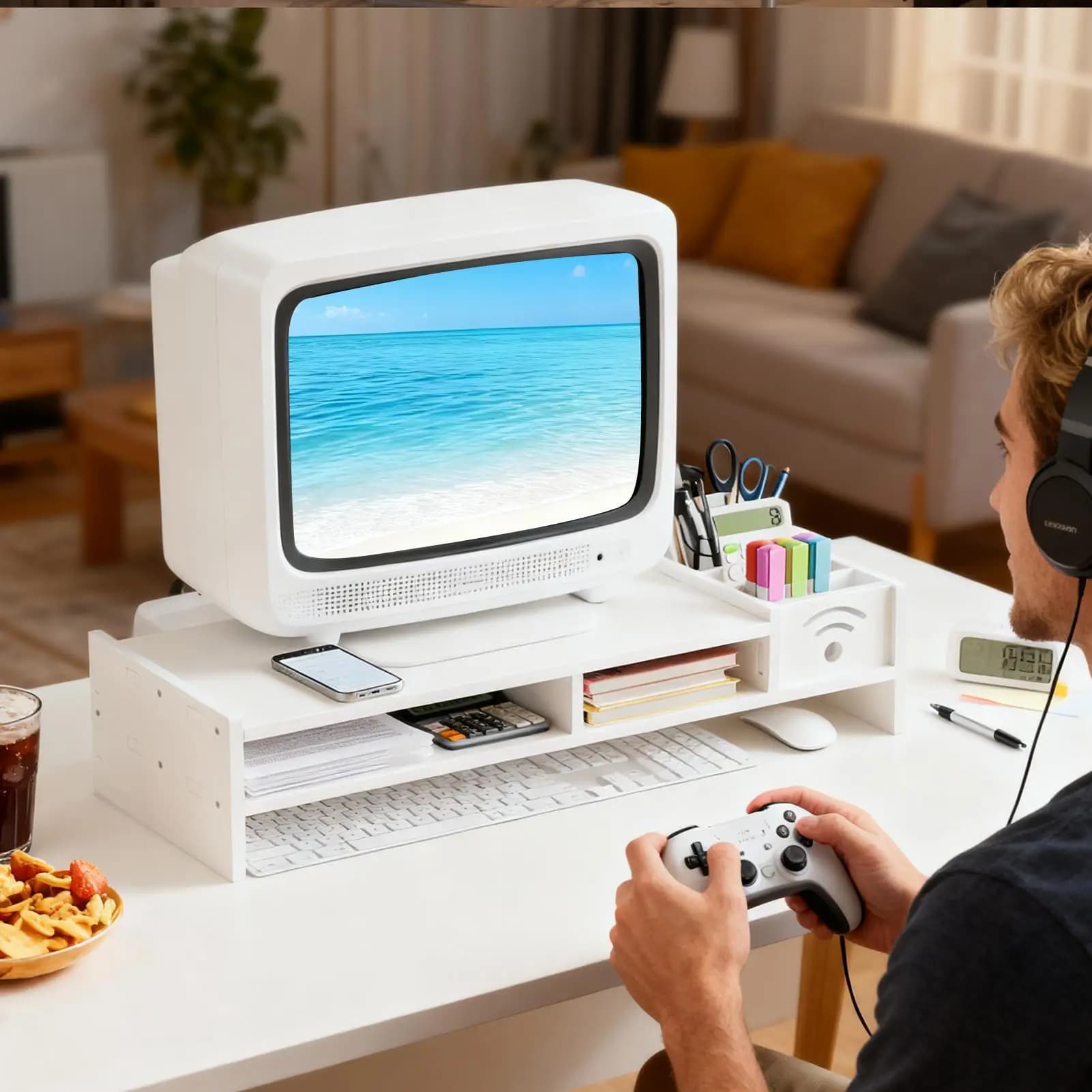 Supporto per monitor da scrivania Scaffale ergonomico a 2 livelli Rialzo per monitor da 4,3 pollici di altezza con organizer di archiviazione per tavolo da lavoro TV per PC portatile domestico