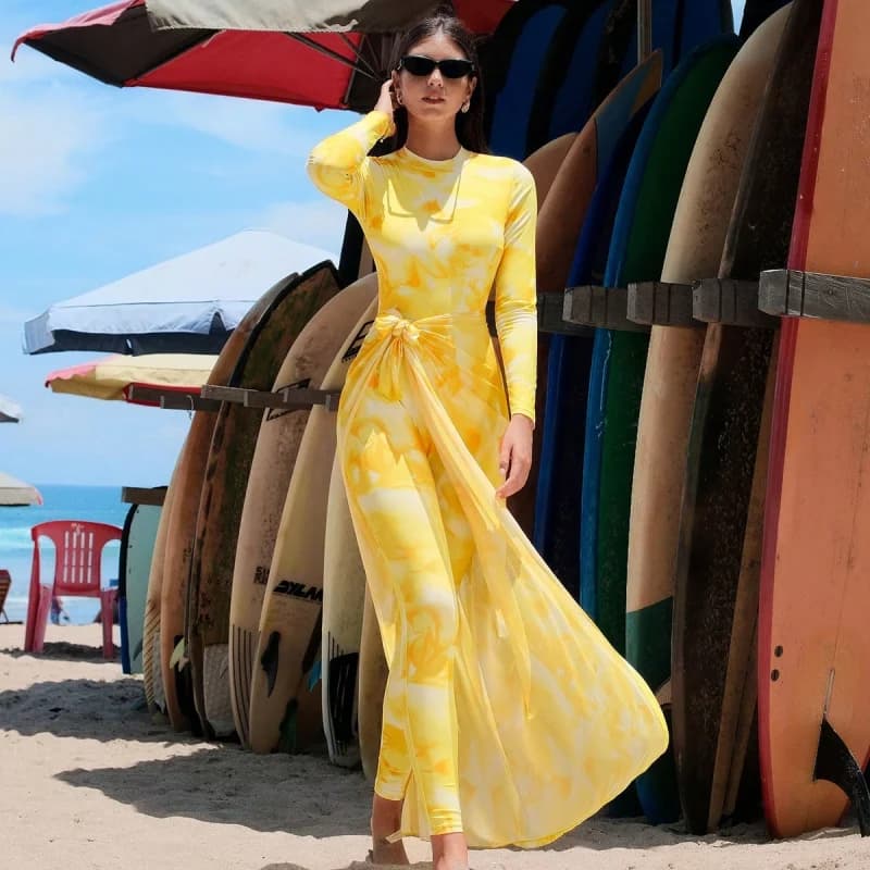 Costume intero a maniche lunghe da donna, sexy, per vacanze al mare, surf, protezione solare, immersioni; costume a due pezzi da donna