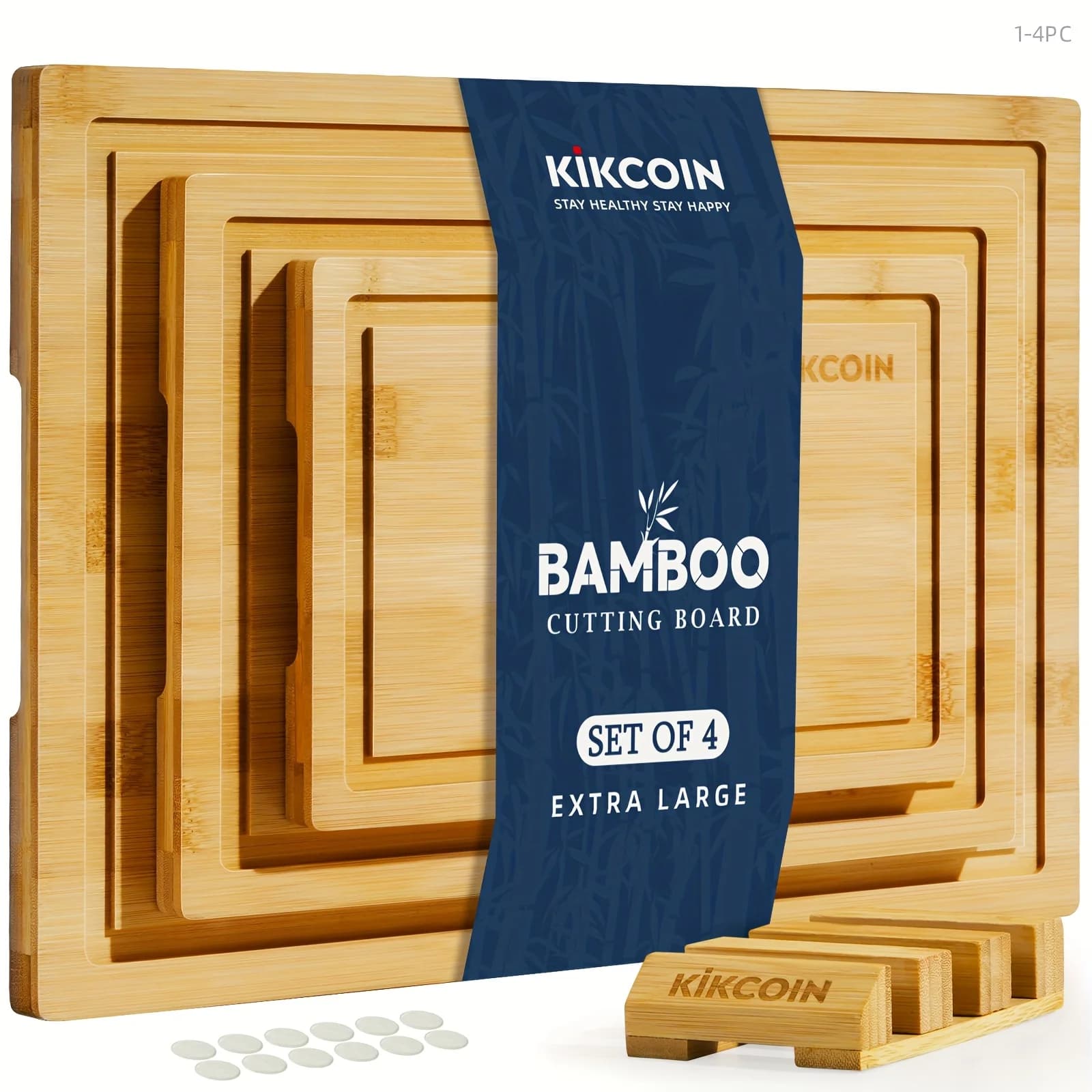 Bamboo Cutting Board Set – 4-Piece or 1-Piece Option with Built-in Juice Groove & Compact Storage Rack | Versatile for Chopping Vegetables, Meat, Fruits, Bread, and Cheese | Lightweight, Natural Wood Grain Design | Ideal Kitchen Helper for Daily Prep | Th