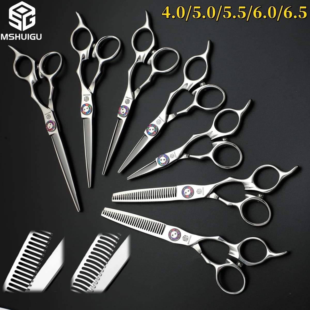 Forbici Professionali da Barbiere MSHUIGU in Acciaio 440C, Forbici Multifunzionali per Sfoltire i Capelli 4/5/6.5 Pollici, Adatte per