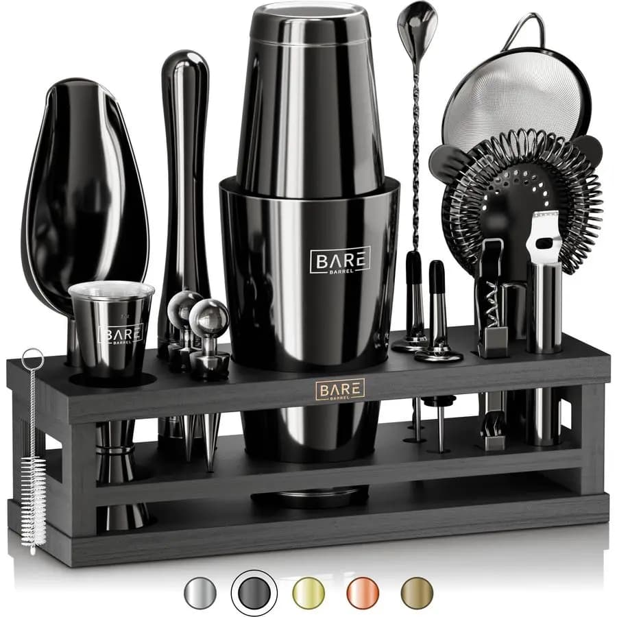 Set da Barman BARREL Mixology, Kit da 16 Pezzi per Cocktail, Set Shaker per Martini, Utensili per Miscelazione per Bar Domestico Inclusi 35 Rec