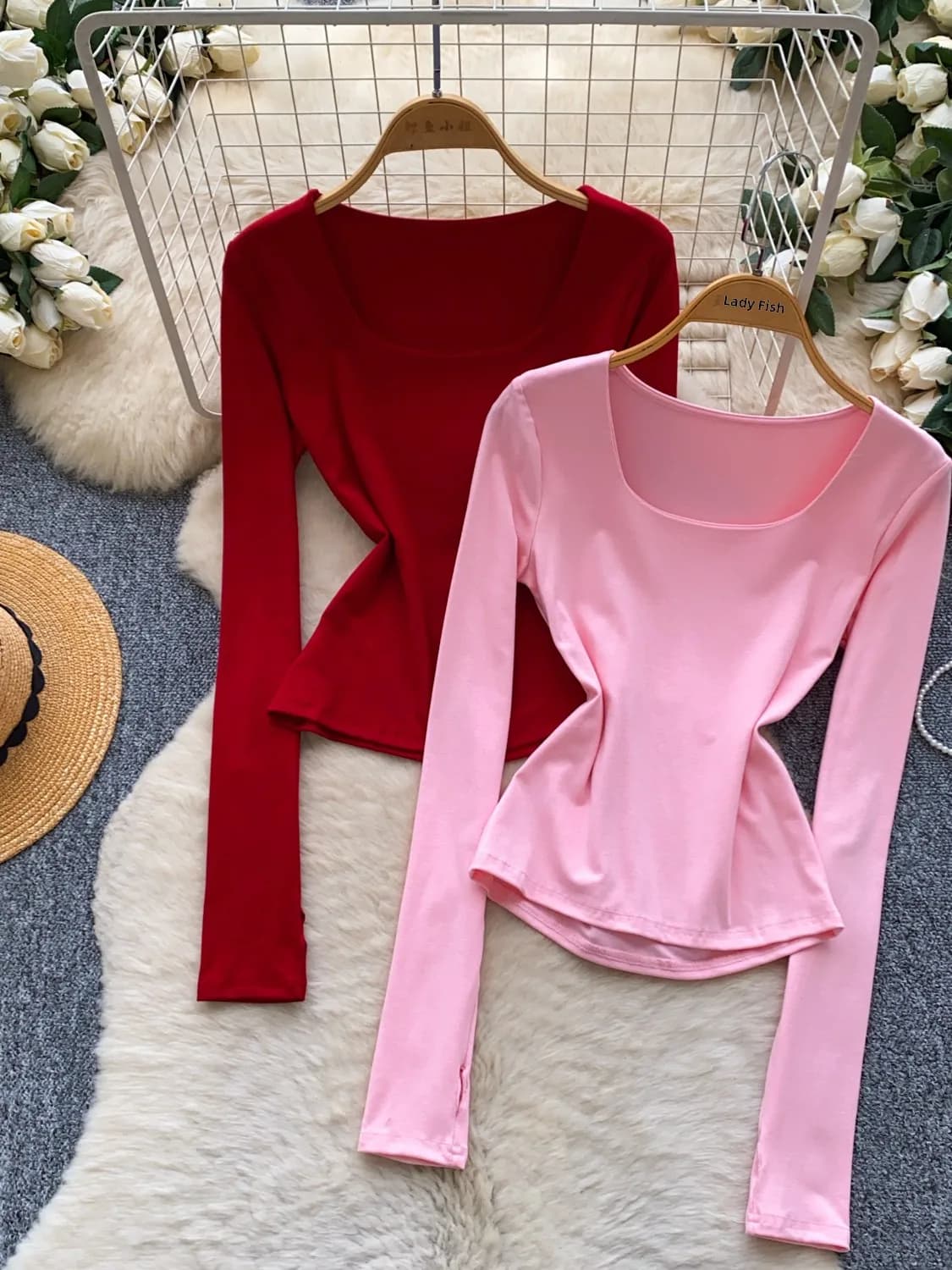 Korean Style Simple Casual Long Sleeve V-Neck Slim Fit T-Shirt Women Summer Commute Base Shirt Top Polyester Fiber Thin Model