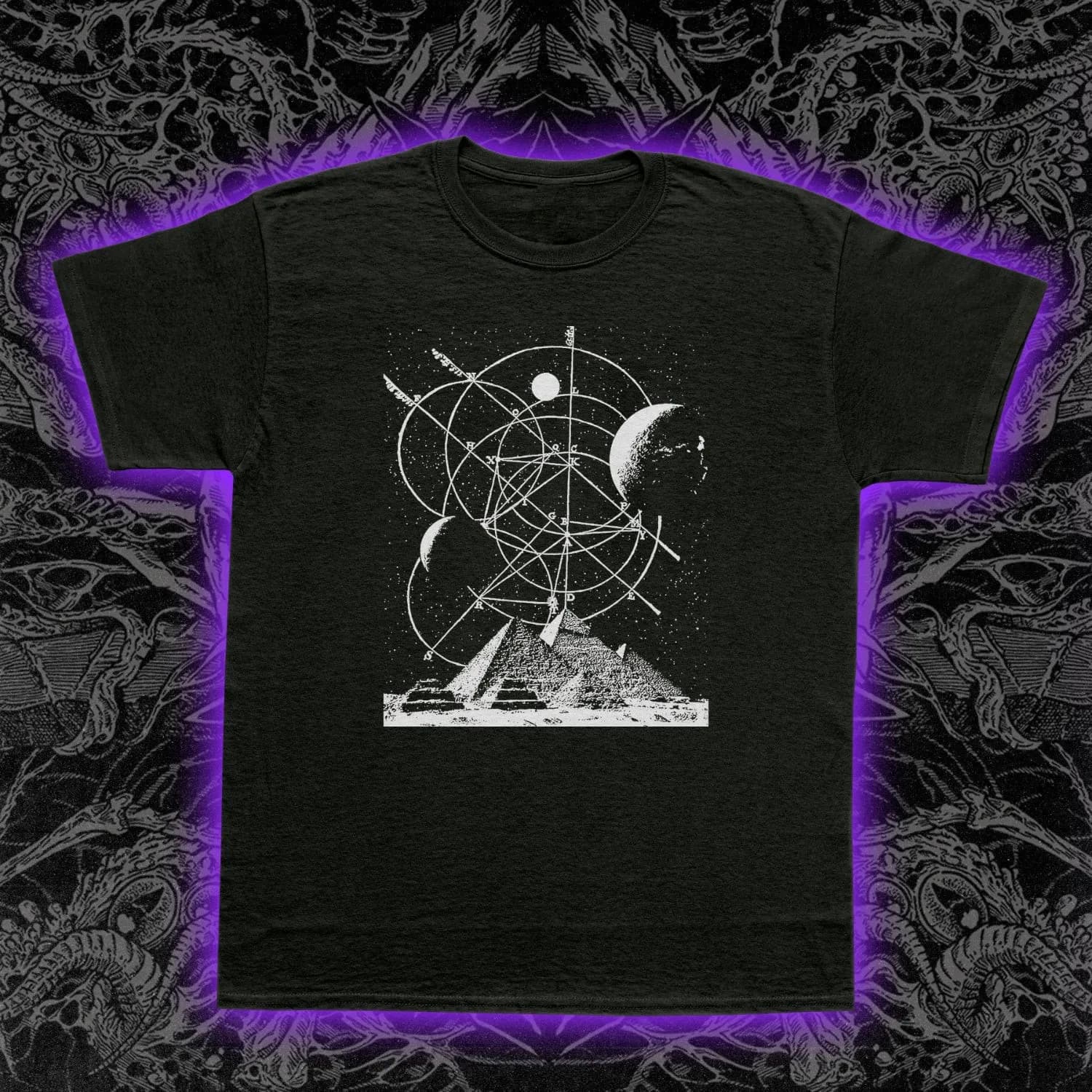 T-shirt con mappa stellare piramidale, esoterica, occulta, dell'antico Egitto, con geometria sacra, taglia S-5XL