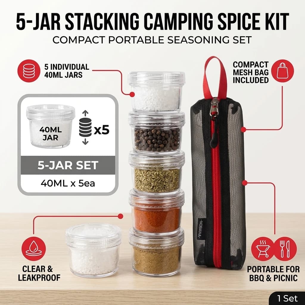 1 Set Camping Spice Kit Portable Seasoning Bottle Clear Leakproof Outdoor Spice Container Storage Bag For Picnic BBQ Travel