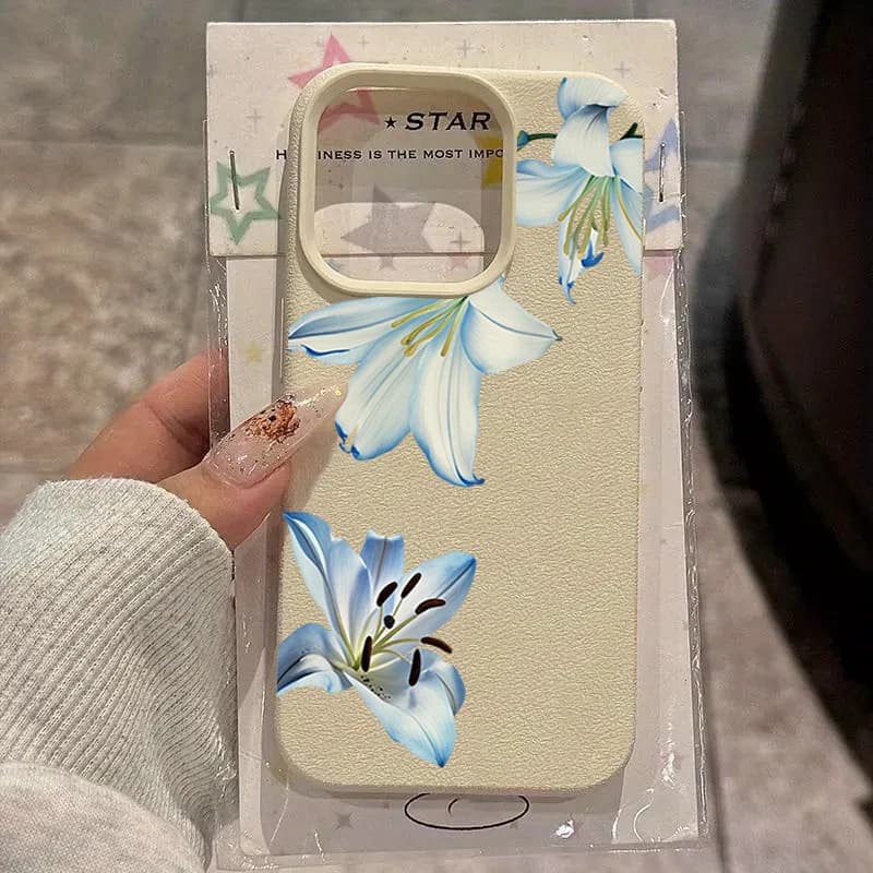 Vintage Lily Flower Print Phone Case For iPhone 17 12 11 16 15 14 13 Pro Max 17Air 14 15 16 Plus 14 Pro Shockproof Soft Cover