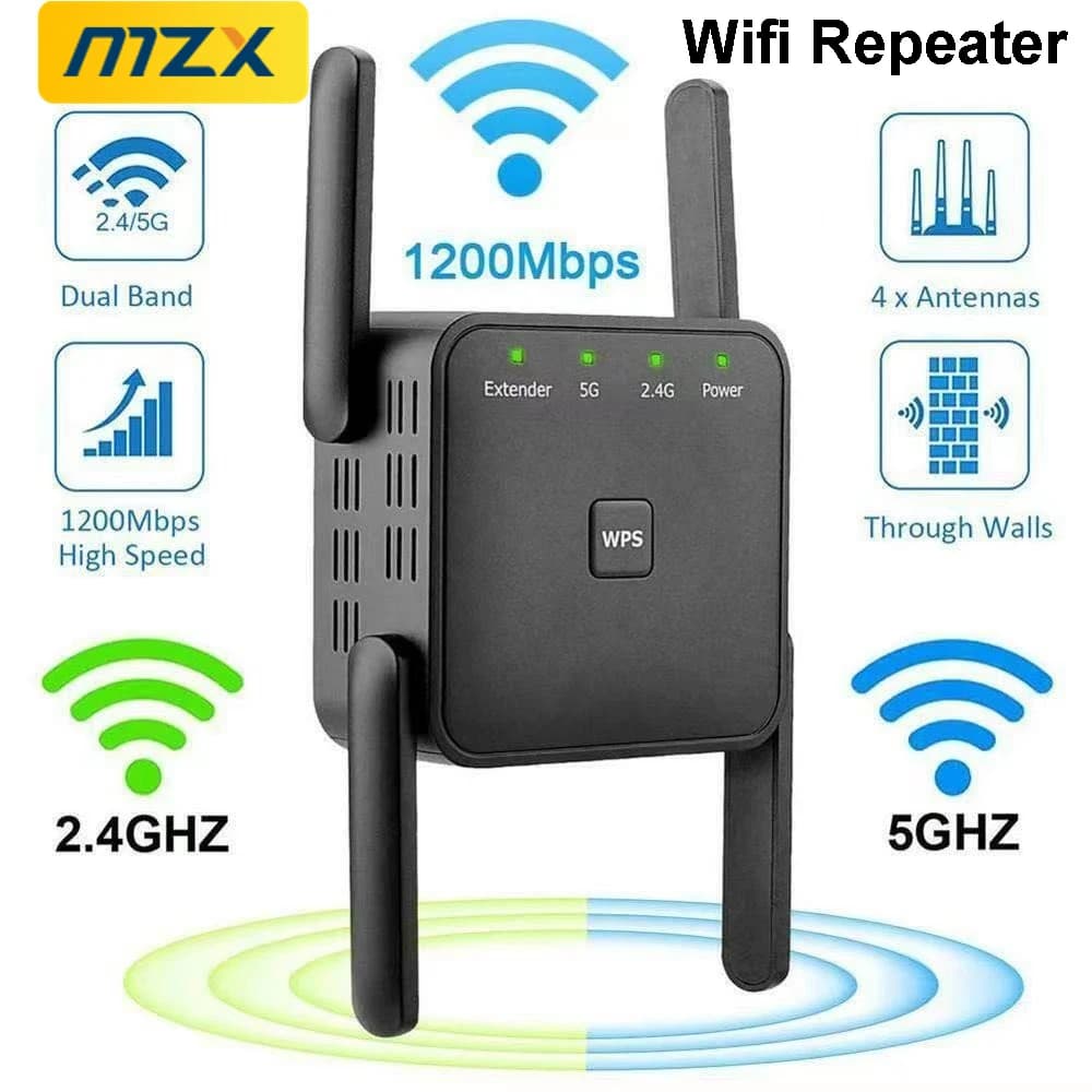 Ripetitore WiFi 5G 2.4GHz 1200Mbps Dual Band, Estensore di Segnale Ethernet, Amplificatore Wi-Fi Wireless, Adattatore di Rete
