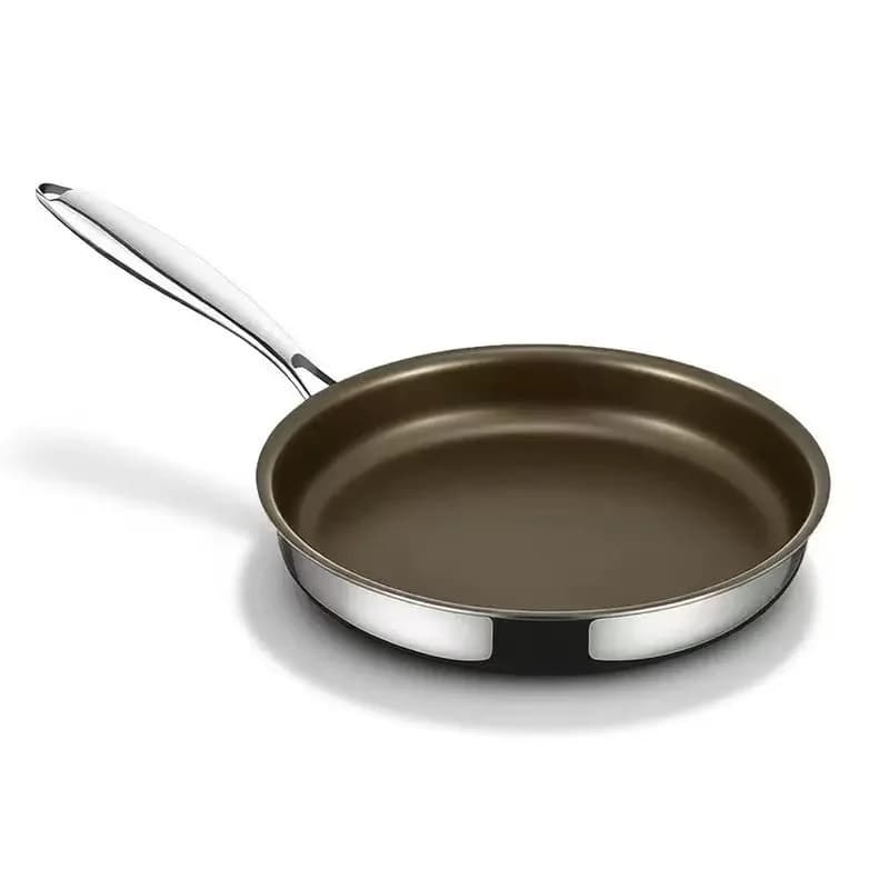 Padella antiaderente a fondo piatto in acciaio inox 304 a tre strati, pentola in titanio per uso domestico, senza rivestimento, adatta per fornelli a gas.