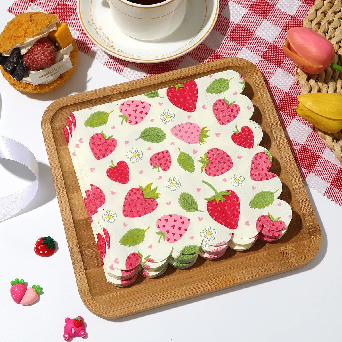 20 Pz/borsa Dolce Tema Fragola Tovaglioli di Carta Usa E Getta Asciugamani di Tessuti per Bambini Ragazza Compleanno Baby Shower Decorazione Della Festa Nuziale