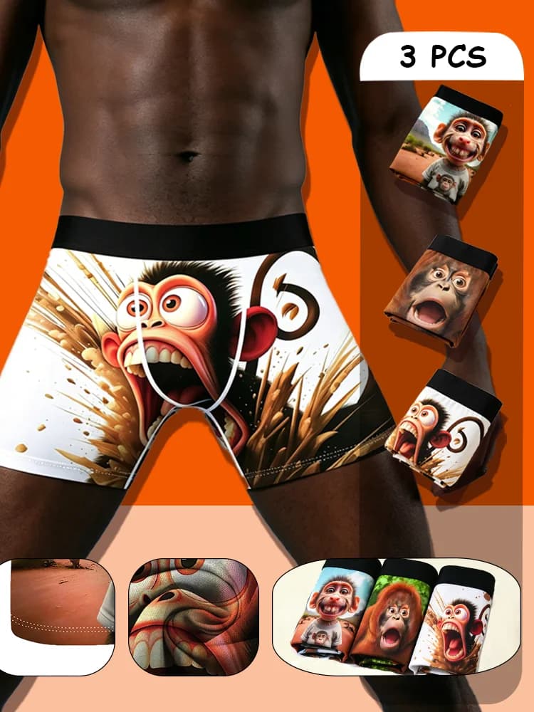Set di 3 Boxer da Uomo con Motivo Fiamma, Traspiranti, Slip Maschili, Lingerie Uomo, Boxer Briefs