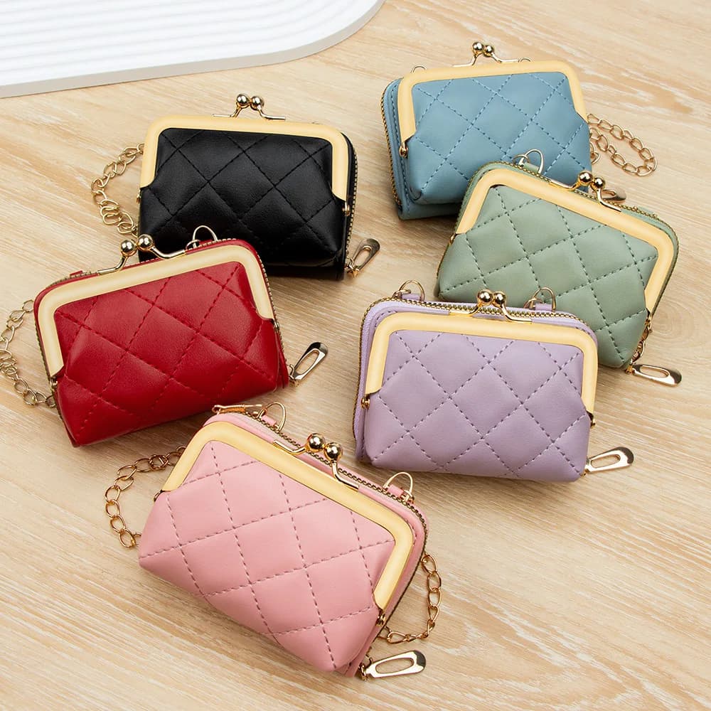 Borsa a tracolla mini trapuntata leggera in pelle PU con catena staccabile, pochette da donna con chiusura a bacio per viaggi