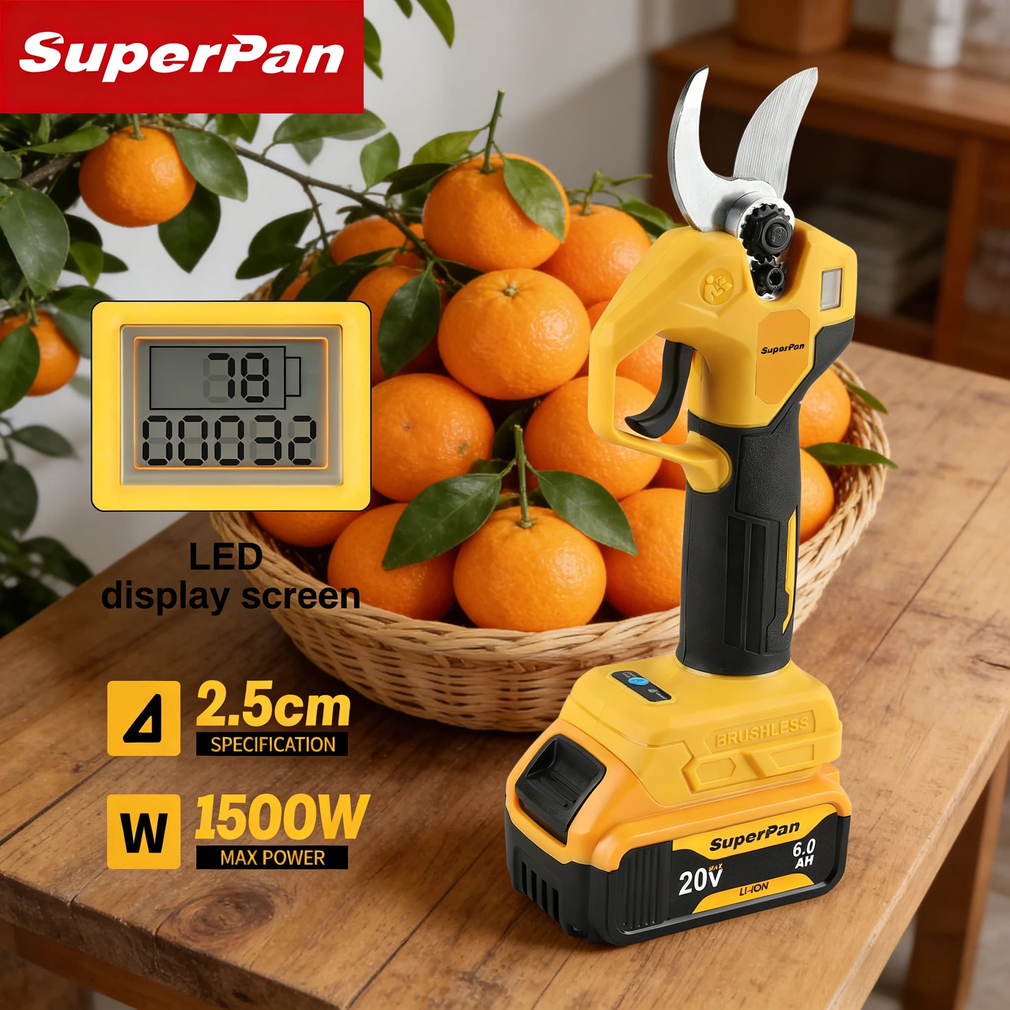 SuperPan wireless pruning scissors, read, for the care of the branches and flowers of the domestic garden, compatible with Dewalt 20V battery.