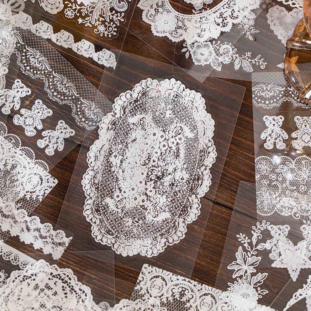 30Pcs Lace Theme Die-Cut Stickers Book Aesthetic Decor Journal Scrapbooking Supplies Self-Adhesive Creative Stationery