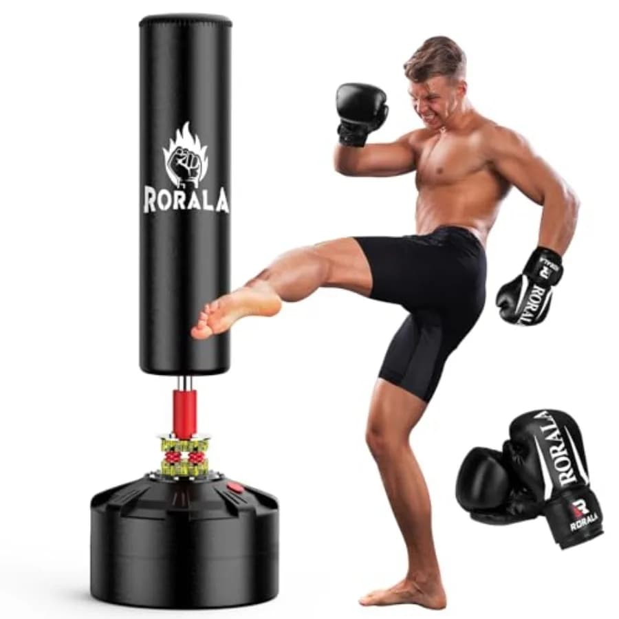 Self-supporting boxing bag 70 kg (203 pounds) with 12 oz Support and Boxing Gloves for Adult and Youth Training - Improved Gift