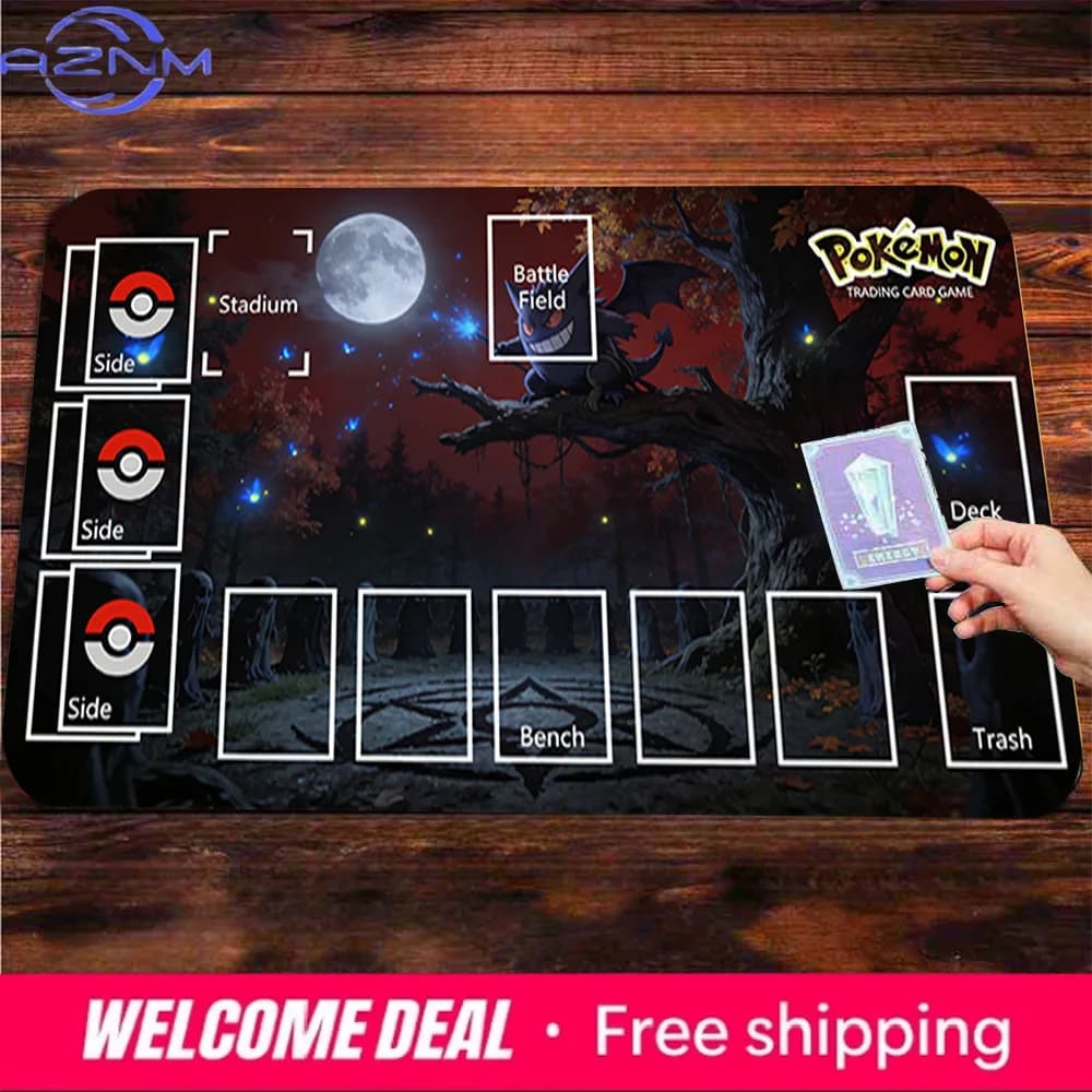 Tappetino da Gioco Moonlight Forest Gengar Pokemon TCG, Grande Tappetino Antiscivolo per Giochi di Carte e Mouse