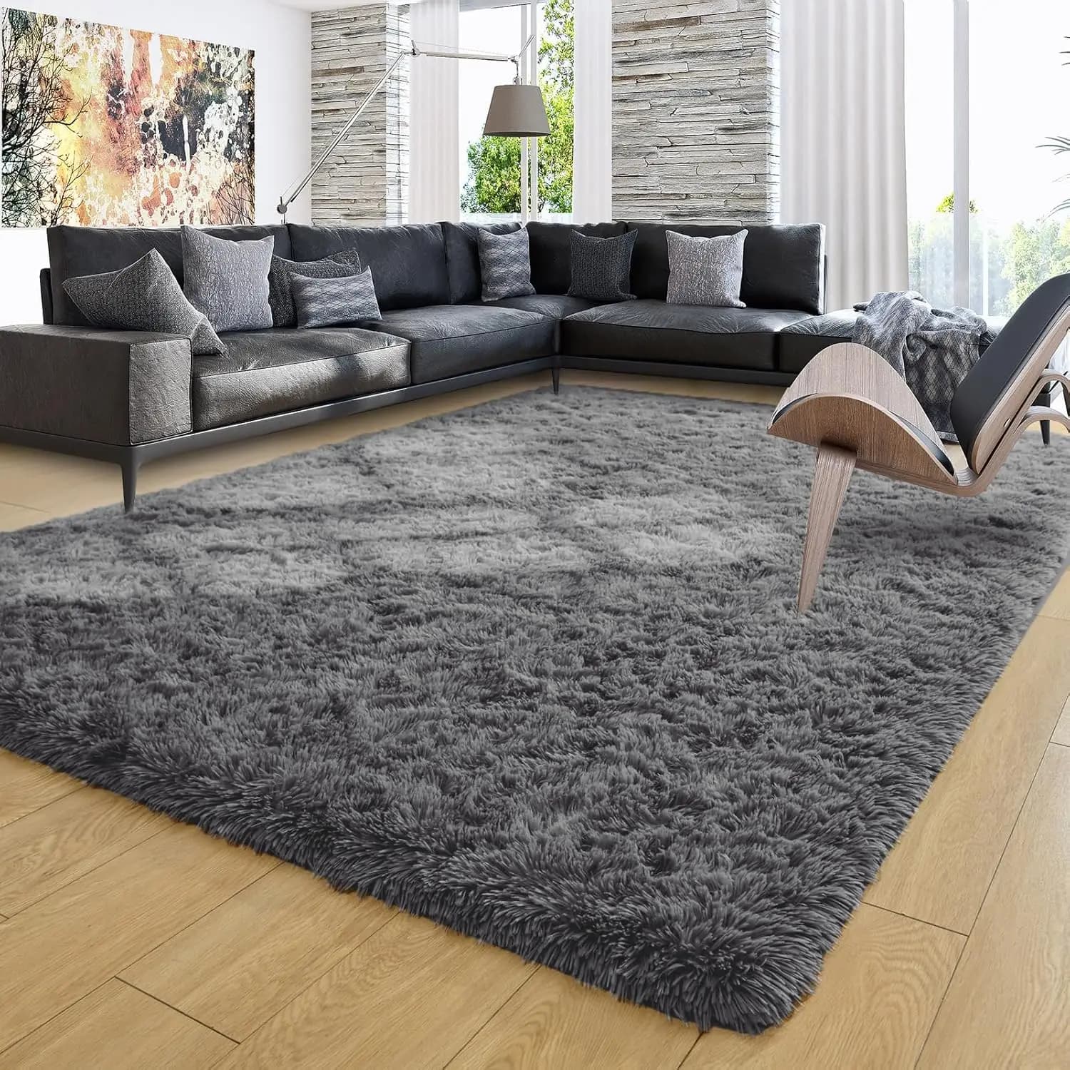 Soft large carpet for living room Washable plush carpets in grey non-slip washing machine for soft and thick carpets for bedroom