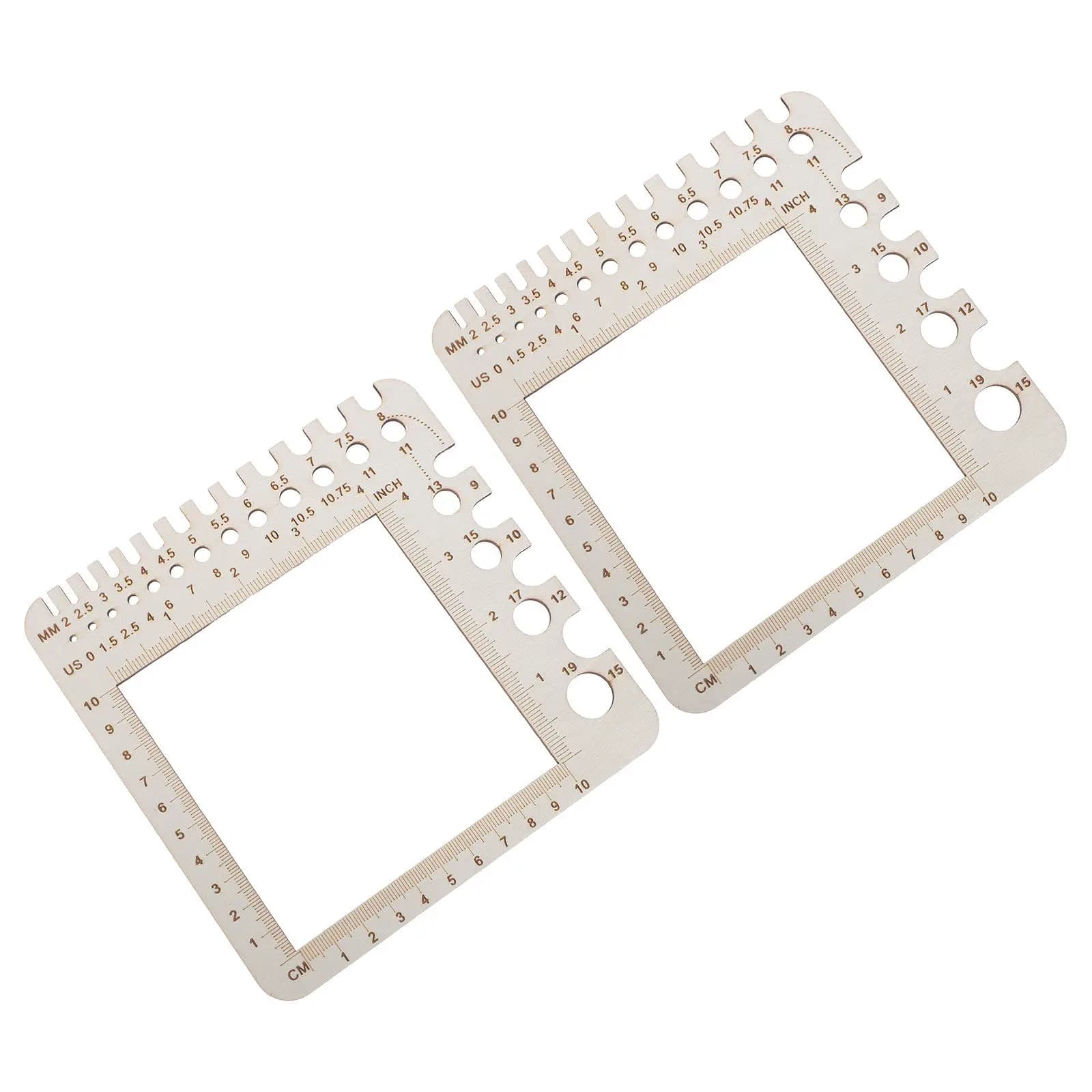 2 Pezzi Righello in Legno per Misurare Lavori a Maglia, Strumenti di Misurazione per Uncinetto, Misuratore per Aghi Metrici e Imperiali, Accessori per Cucito