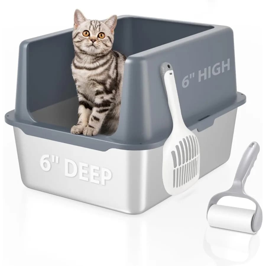 Cassetta lettiera in acciaio inox con coperchio con lati alti e padella in metallo da 12 pollici, ideale per gattini e gatti di piccola taglia coperti g
