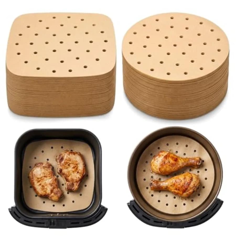100 PCS Air Fryer Parchment Disposable Paper Liners - 8.5Inch 7Inch Perforated Air Fryer Liners, Parchment Paper Sheets for Air