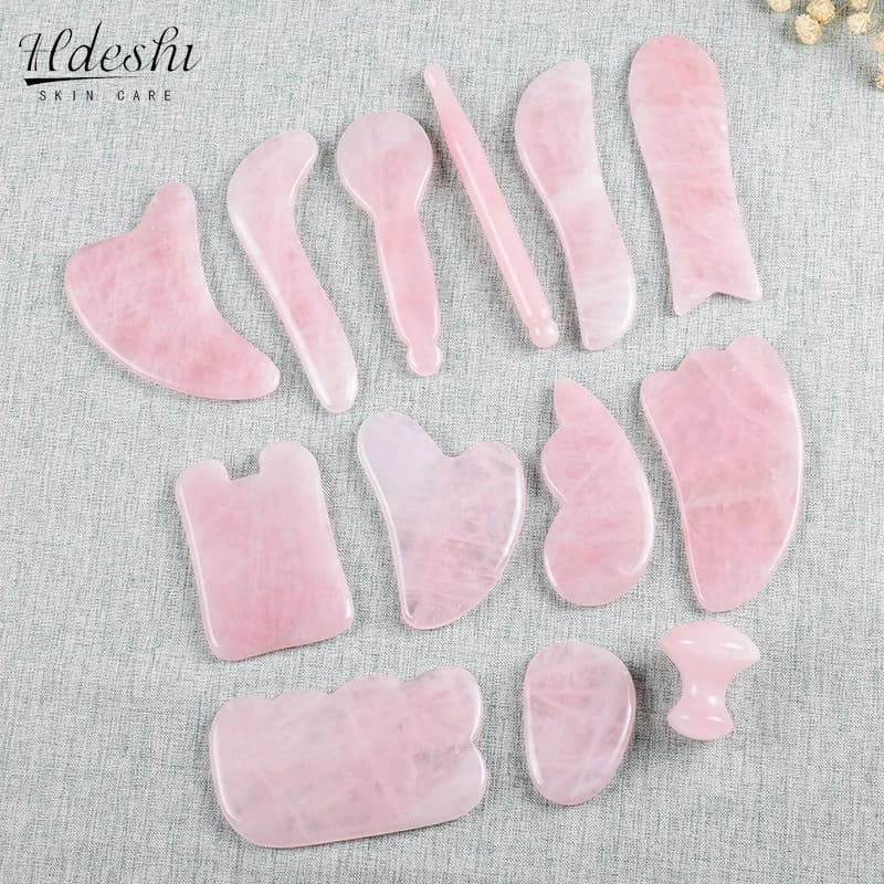 Massaggiatore per lifting facciale con raschietto a guazzo in giada rosa naturale per viso Gua Sha Board Pelle Rilassamento del viso Dimagrante Bellezza Occhio Collo Sollevamento sottile