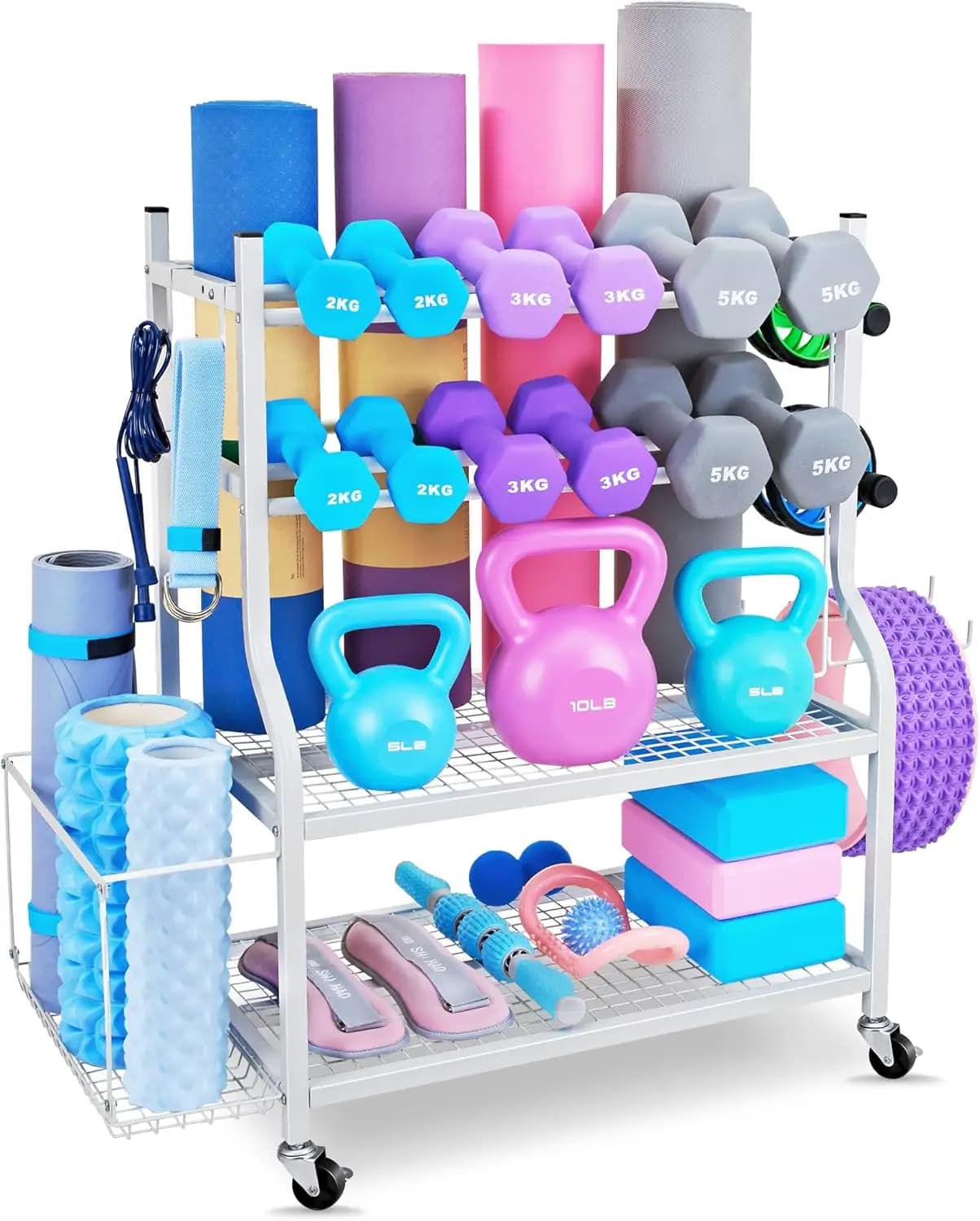 Porta manubri, porta tappetini yoga - Supporto per pesi, portaoggetti per tappetini yoga, manubri e kettlebell per la palestra di casa