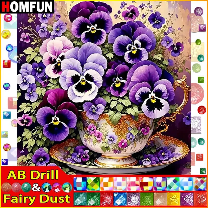 HOMFUN Fairy Dust AB Diamond Embroidery DIY Diamond Painting Kit "Scenery Flower" 5D Needlework Diamond Home Decoration