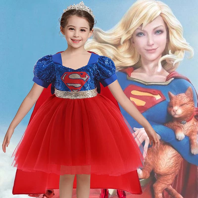 Bambini neonate Hero Superman Princess Cosplay Costume Comics paillettes Tutu Dress Kent Cosplay abbigliamento da sera festa per bambini