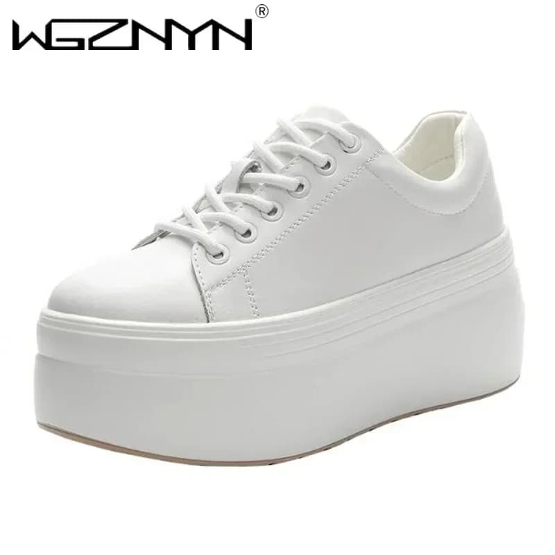 2025 Scarpe casual da donna in vera pelle Super spesse 8 cm Piattaforma con zeppa Scarpe da ginnastica moda Chunky Primavera Autunno Appartamenti Zapados Mujer