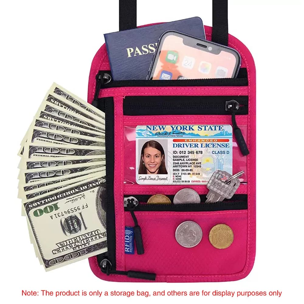RFID Blocking Neck Passport Holder Travel Neck Wallet Waterproof ID Card Ticket Document Storage Bag for International Trip