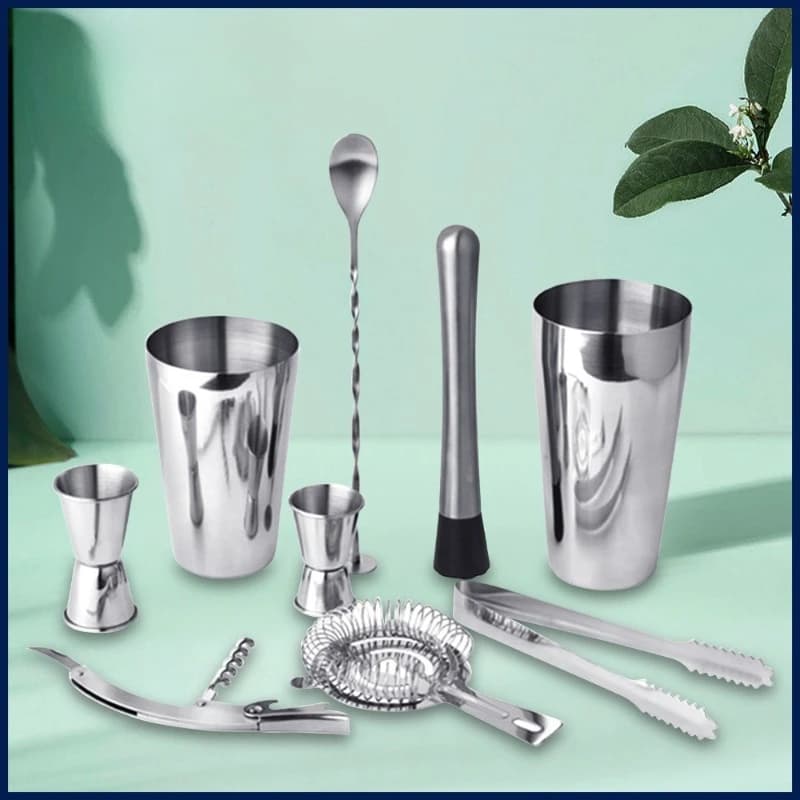 Set Completo di Shaker per Cocktail in Acciaio Inox Boston, Strumenti per Miscelare Cocktail, Set di Bicchieri Shaker