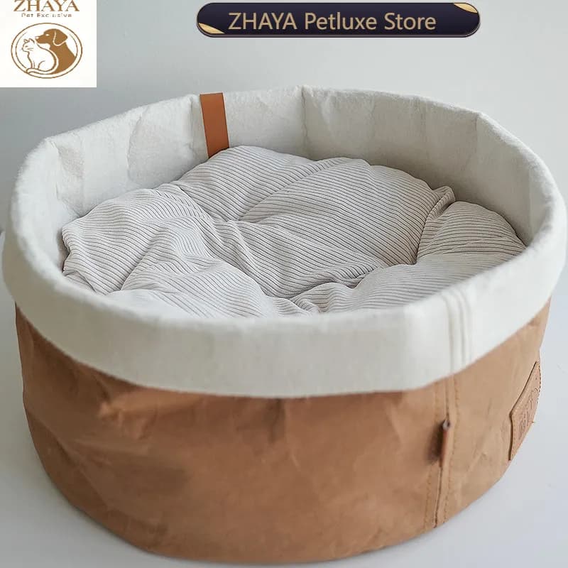 ZHAYA Removable Washable Kraft Paper Bag Cat Nest Warm Mat Scratcher Box All Season Kitten House Cozy Sleep Play Furniture