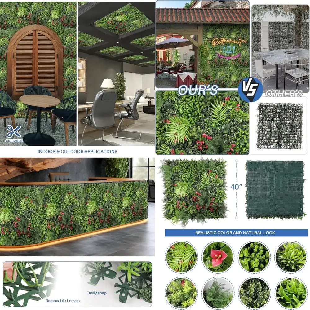 Privacy screen 40x40 cm with artificial bosso panels, hedge plants for internal or external use, mixed leaves, 2 packs