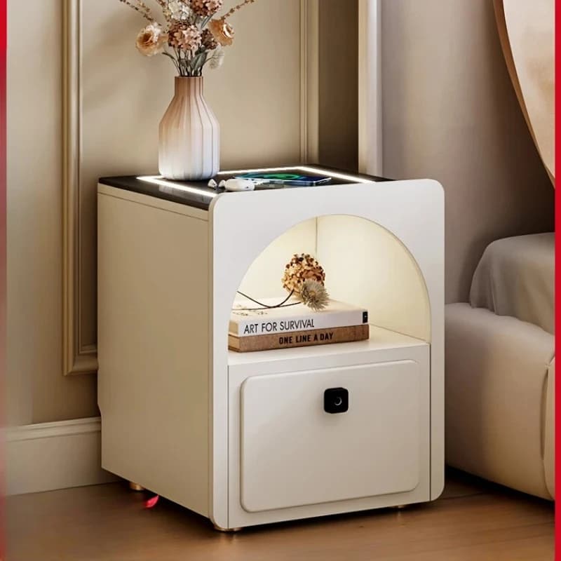 vendita calda Comodino intelligente Comodino per camera da letto Armadietto con serratura per impronte digitali con caricatore wireless per assicurazione multifunzionale