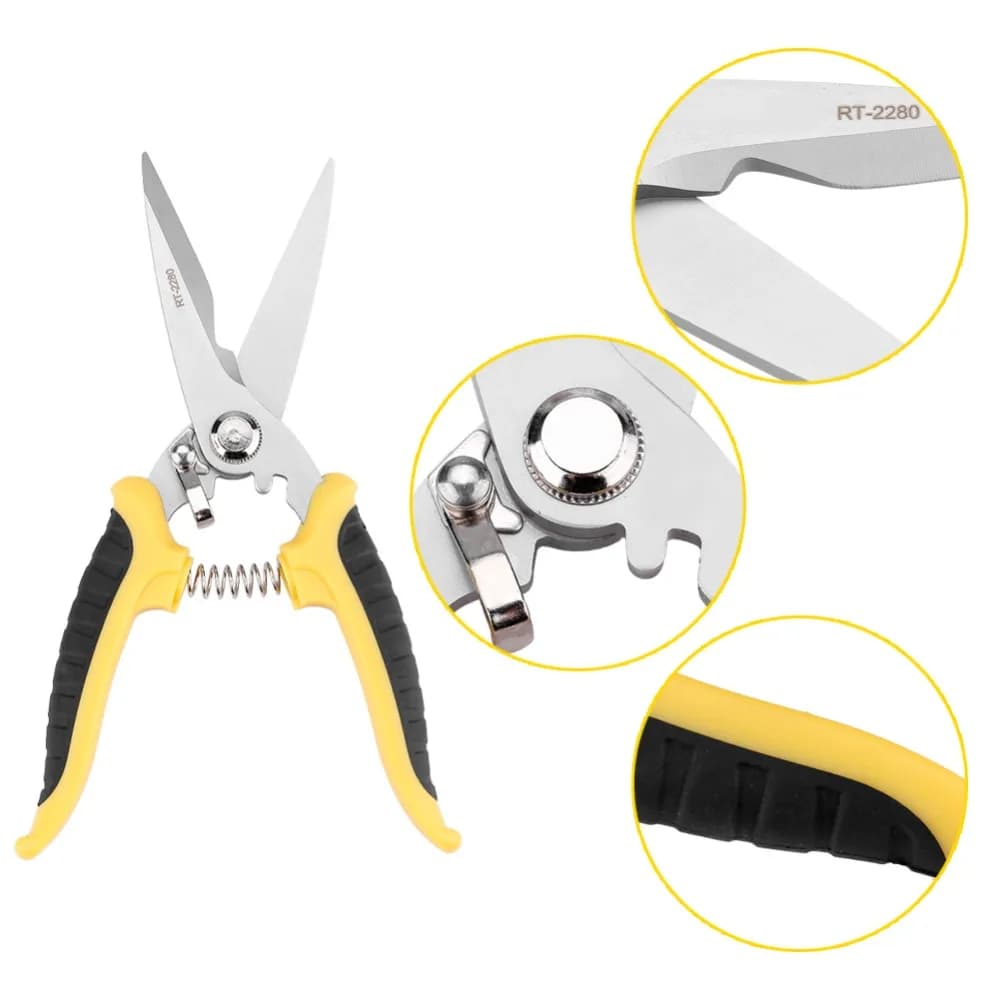Stainless Steel Blades Pruning Shears Ergonomic Design Sharp Serrations Wire Snips Straight Extended Blades Black and Yellow