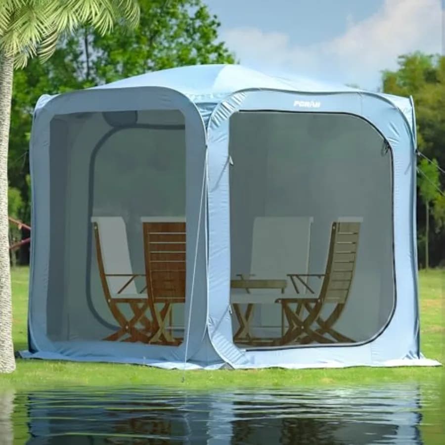 Tenda Schermo Pop-Up Poray con Porte in Rete Resistente e Cerniera, Tenda da Campeggio Portatile 3x3 Metri, Gazebo Schermo per Esterni
