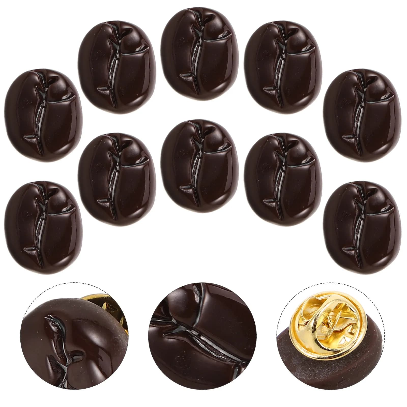 10 Pcs Realistic Coffee Pins Cafe Bean Lapel for Work Hats Handbag Clothing Cafes