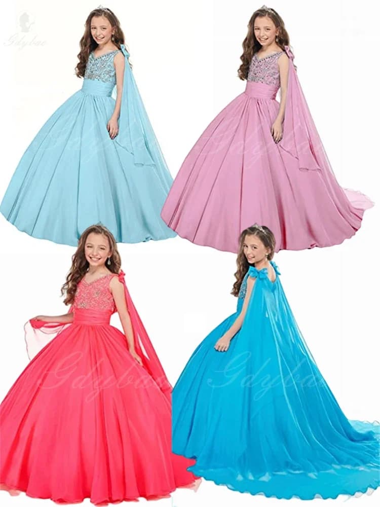 Eleganti ragazze di fiore in tulle blu vestono soffici applicazioni in pizzo argento con mantello Abiti da sera per feste di compleanno di piccola principessa