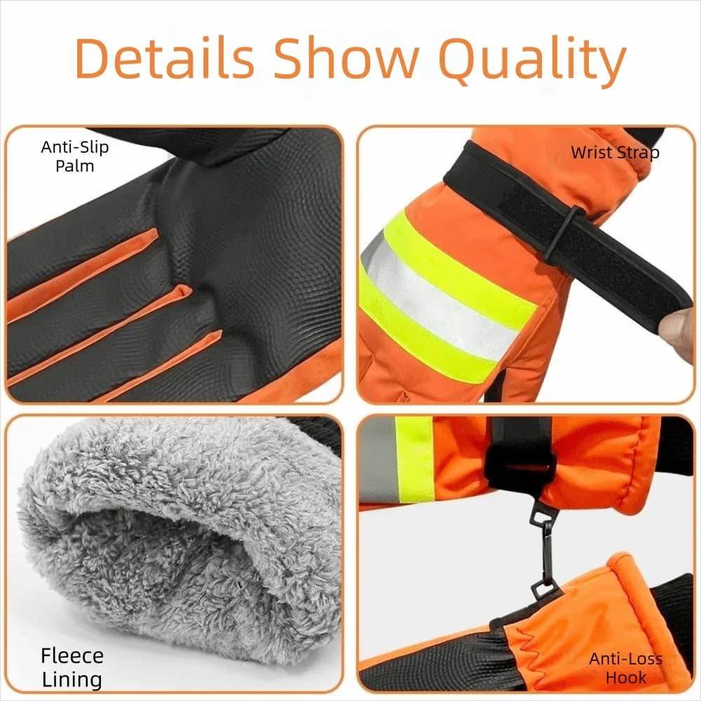 Reflective Sanitation Worker Gloves Waterproof Touchscreen Five-Finger Gloves Wear-resistant Orange Winter Warm Gloves Commuting