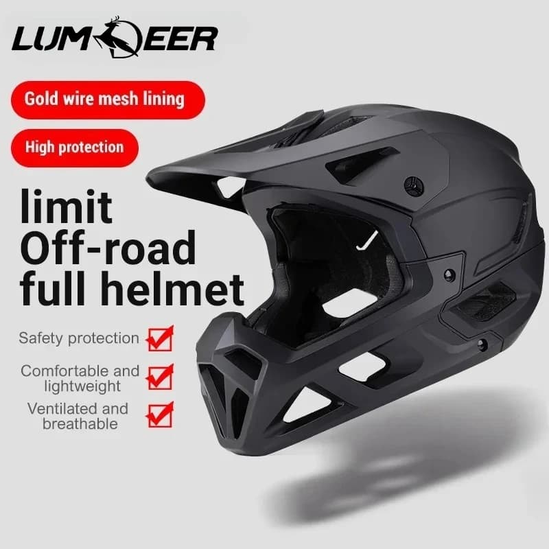 Bicycle helmet LUMDEER black shockproof MTB with integral sports visor in-mold DH MTB Bicycle helmet Casque Moto Cross