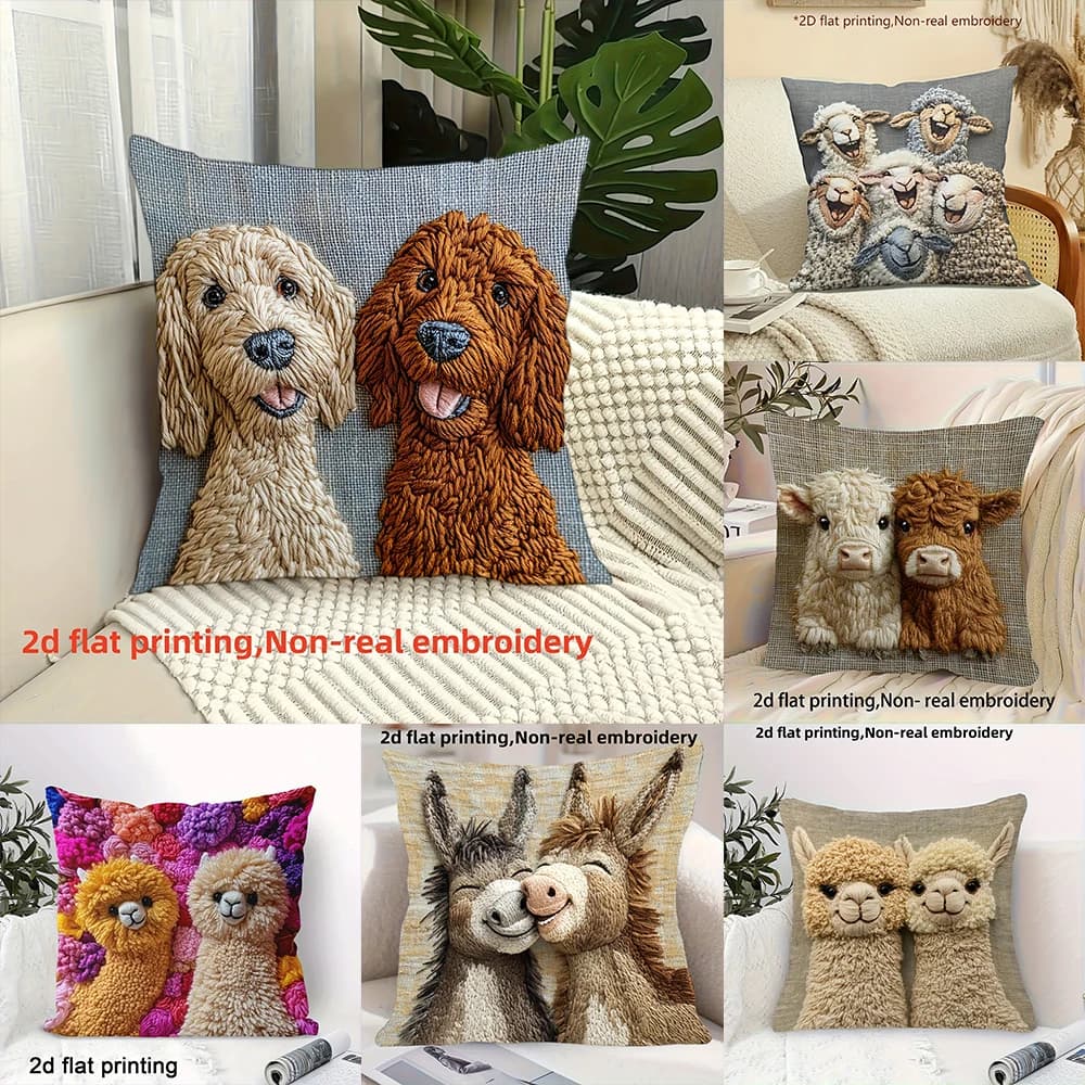 Cute 2D Flat-Printed Pillow Covers , Used for sofa bedroom room dormitory home decoration cushion cover.
