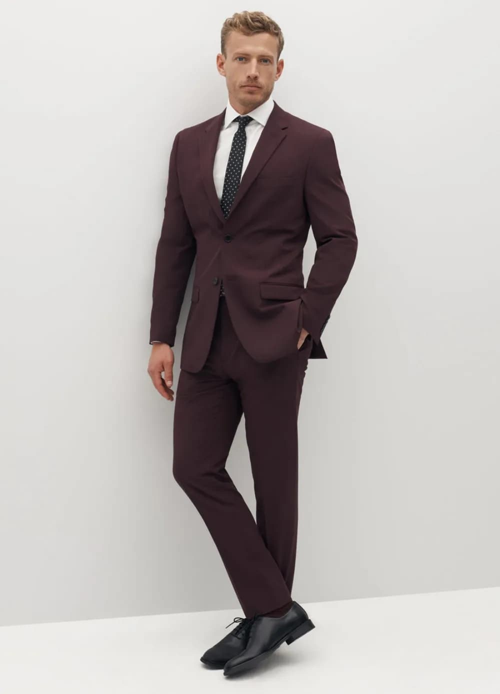 Allingentle Burgundy Men's Suit Wedding Groom Suits Slim Fits 3 Pieces (Jacket+Pants+Vest) Business Single Breasted Customized