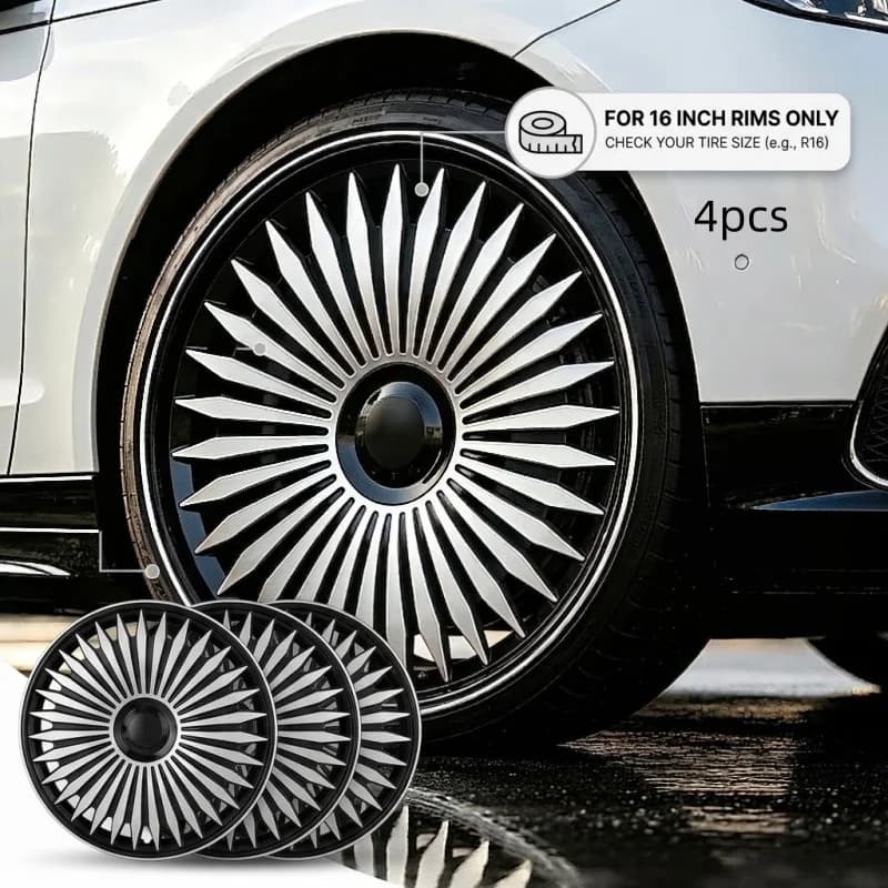 4Pcs 16 Inch Universal Car Wheel Covers Hubcaps Silver Black 16RR Replacement Auto Rim Caps Tire Accessories Exterior Trim Case