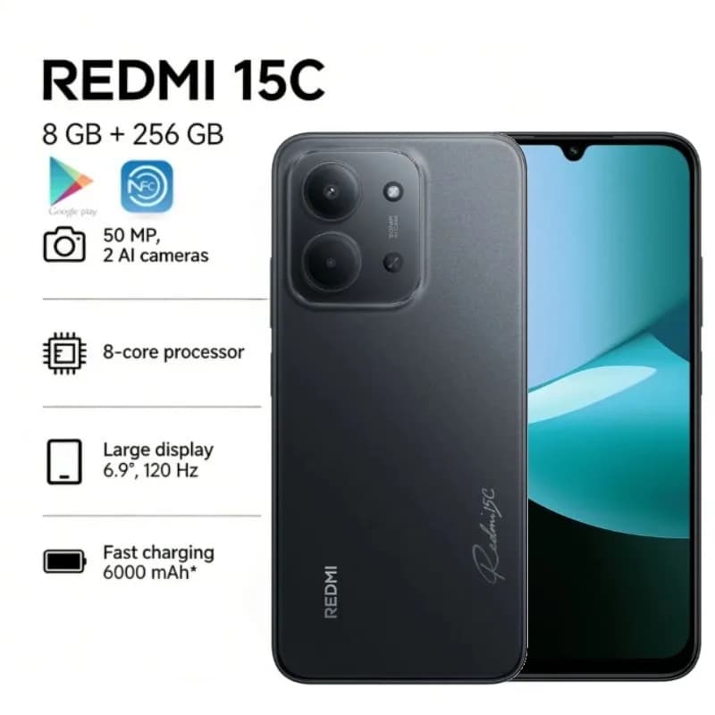 Nuovo Redmi 15C 5G 8+256GB 2026 - Smartphone Ultra-Sottile a Lunga Durata con Tecnologia Fotocamera Intelligente