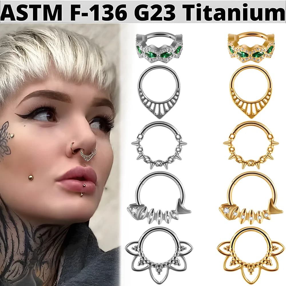 1/2/10PCS Titanio Setto Anello Clip Al Naso Corona Zircone Orecchini Cerchio Conchiglia Dell'orecchio Cartilagine Trago Lobo Body Penetranti gioielli 16G