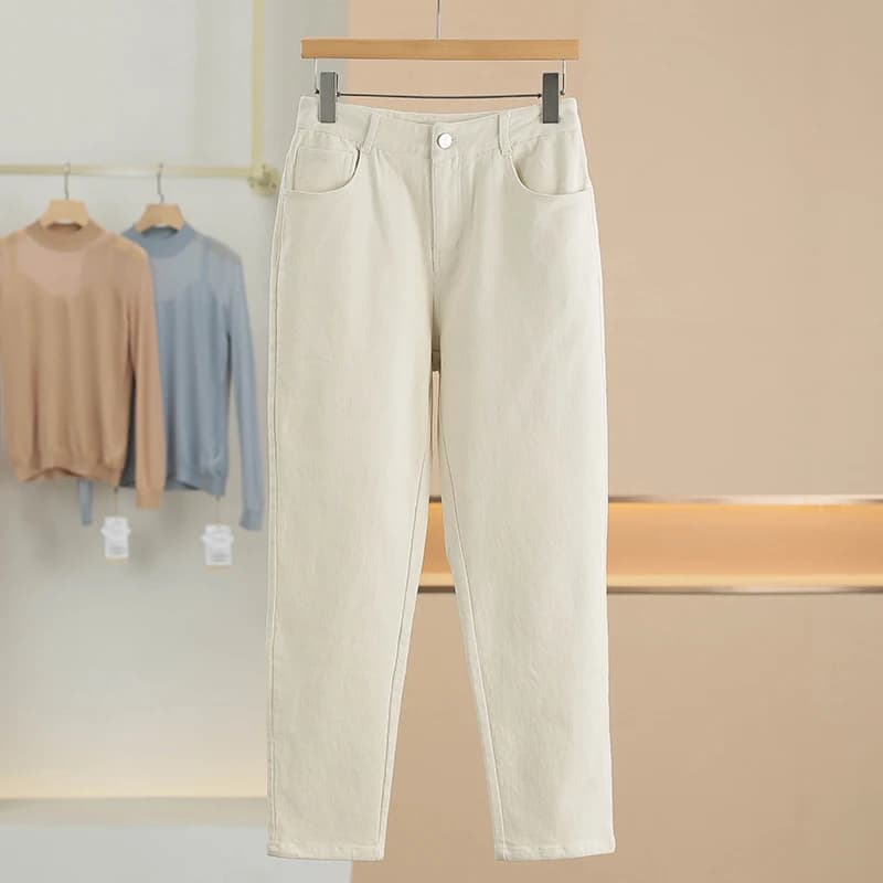 XKing Nuovi Jeans Casual Invernali Stile Harlan, Pantaloni in Denim Sottili con Pile, Design Semplice Monocolore, Jeans da Donna Stile Harlan Lunghezza al Polpaccio