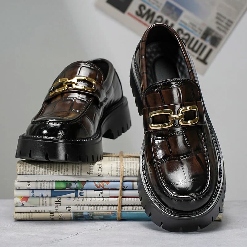 Mens Big Size Loafers Casual Dress Shoes Thick Sole Height Increasing Shoes Comfortable Large Width Business Leather Oxfords