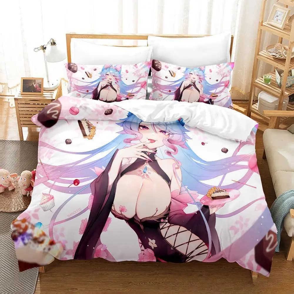 3D Anime Sexy Girls Silvervale VTuber Bedding Set Single Twin Full Queen King Size Bed Set Adult Kid Bedroom Duvet Cover Sets