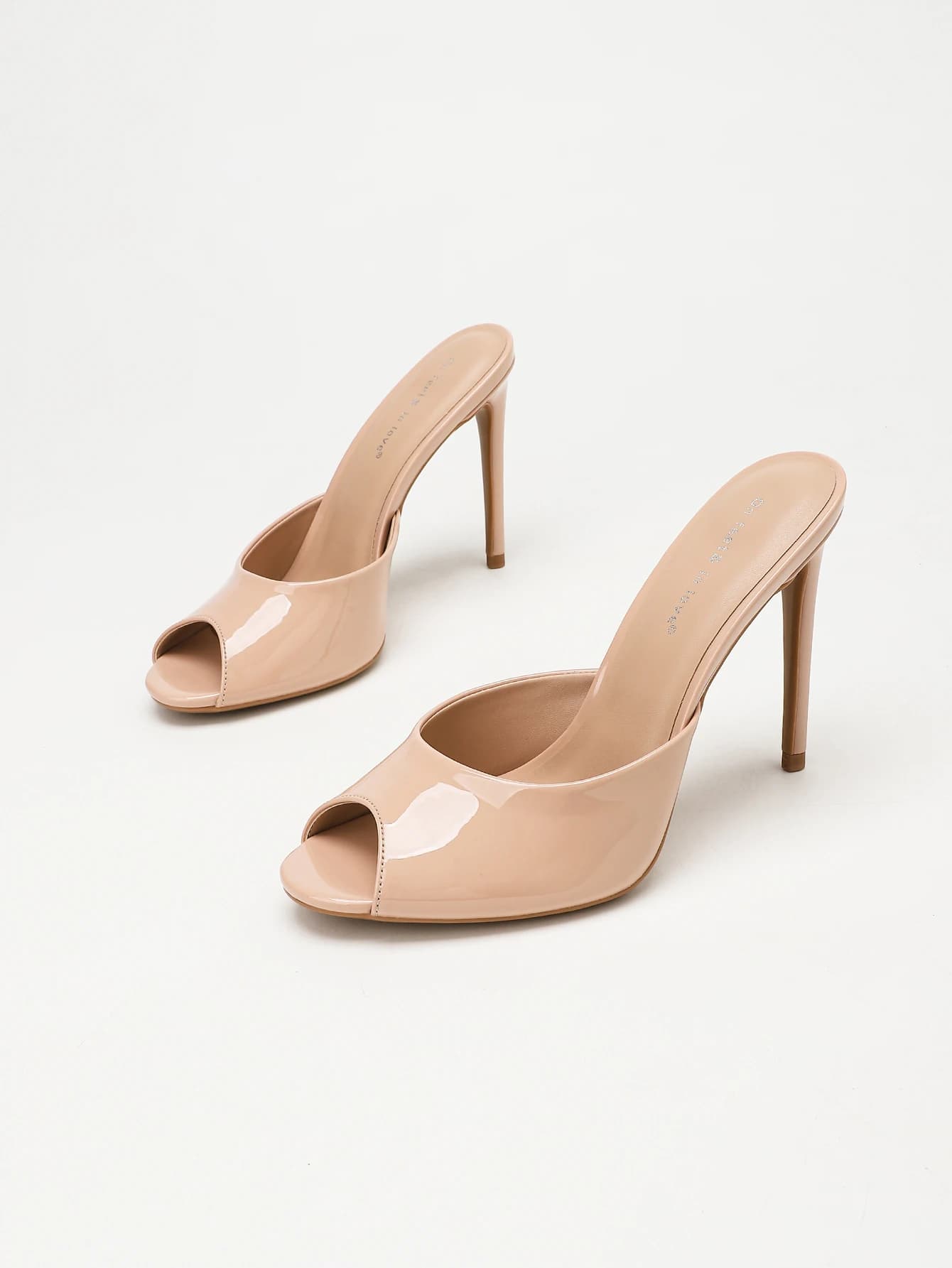 NUDE PINK PATENT LEATHER PEEP TOE SLIDE MULES WOMEN STILETTO HIGH HEEL SLIP ON DRESS SANDALS WEDDING PARTY SHOES