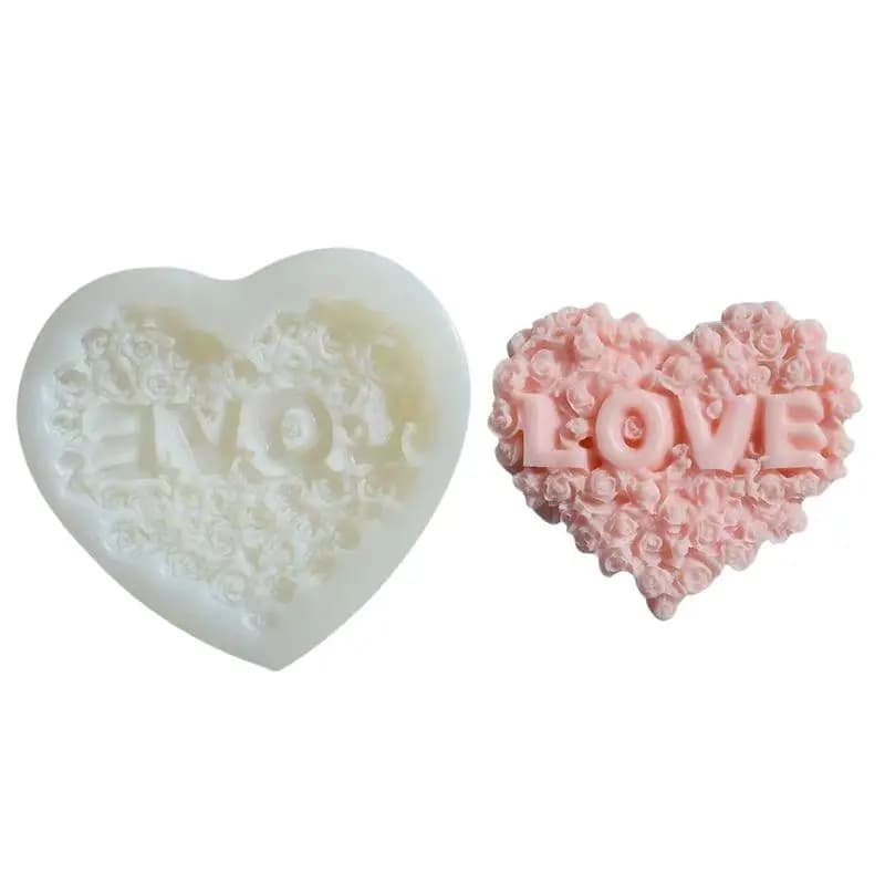 Stampo in Silicone a Forma di Cuore con Rosa, Strumento per Creazione di Candele, Gesso, Cioccolato e Ghiaccio